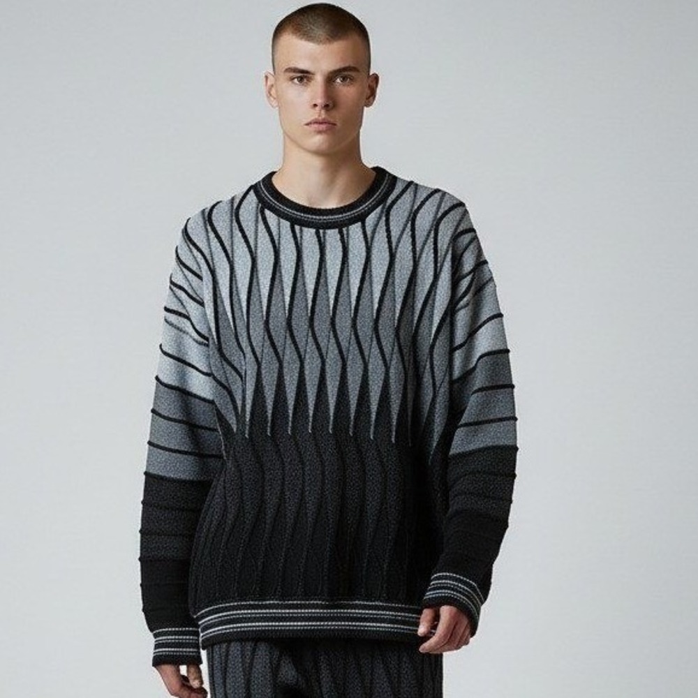 Protege Collection Vintage 90s 3D Textured Knit Sweater Mens Large Gray Black